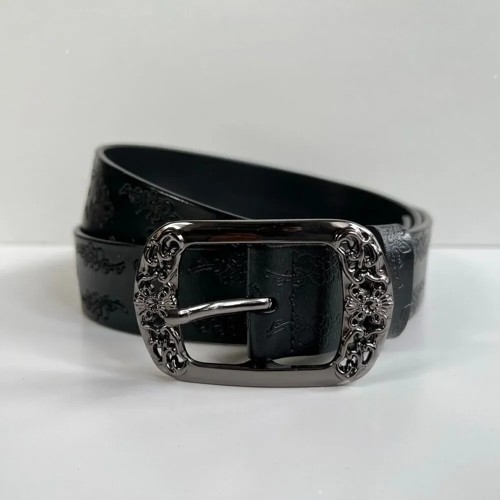 vintage style american western floral design black belt
